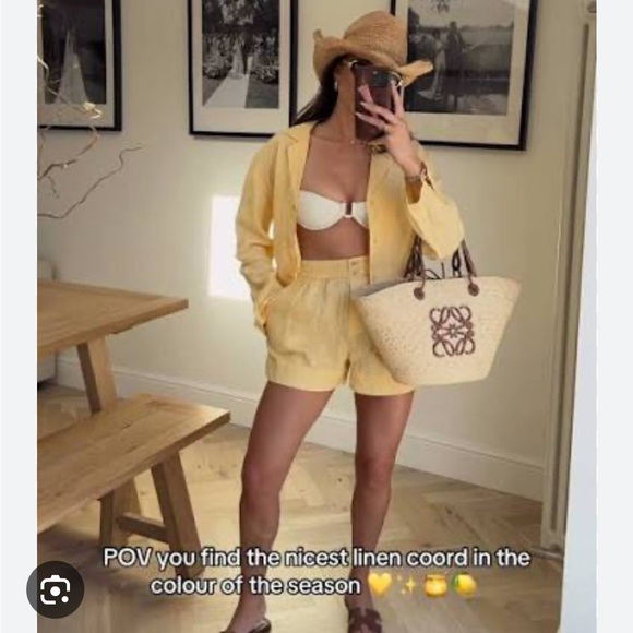 NWT Zara Yellow Linen Shirt and Shorts Set - Picture 4 of 16